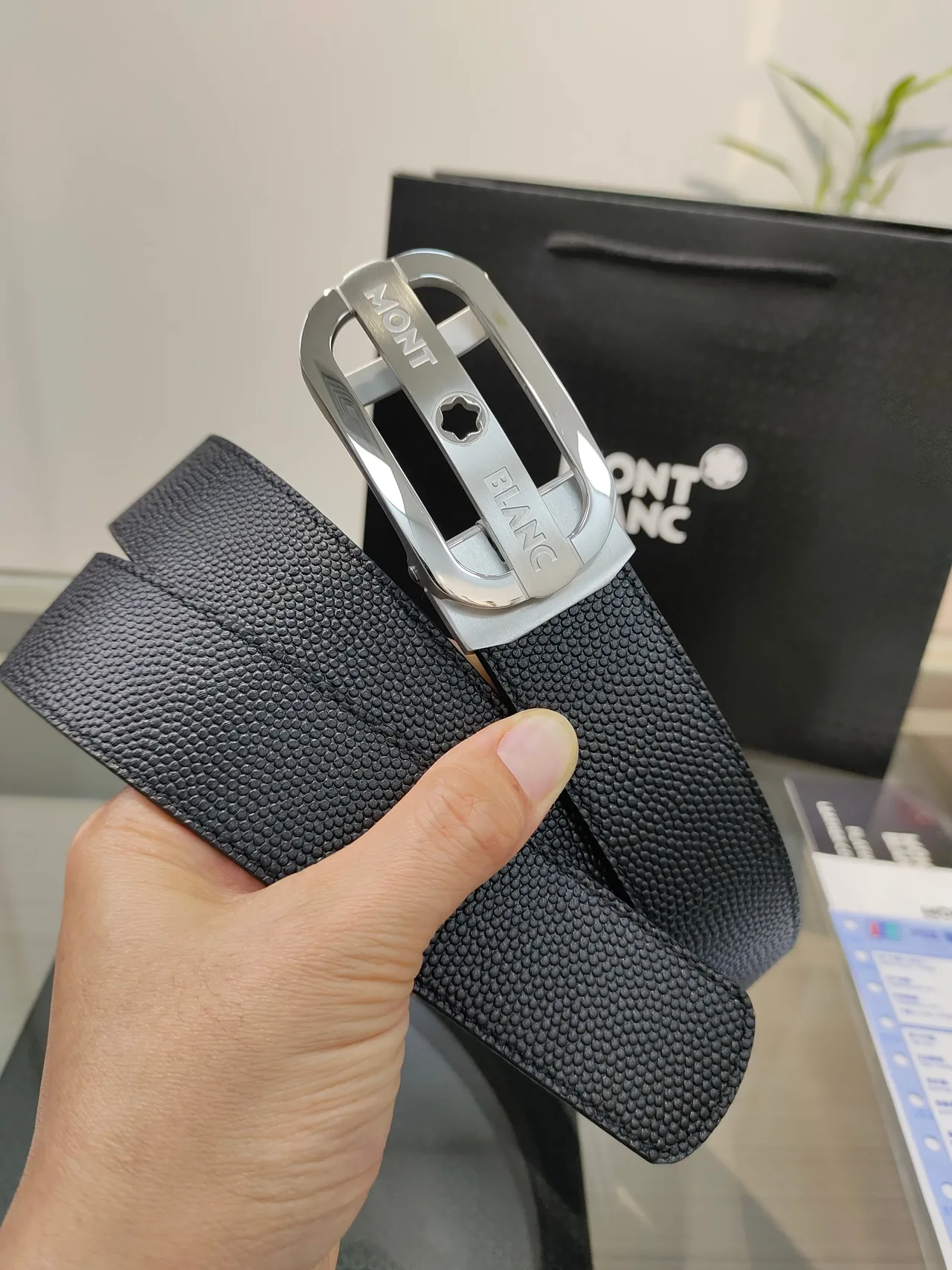 Montblanc Calfskin Belt in Black · view 3