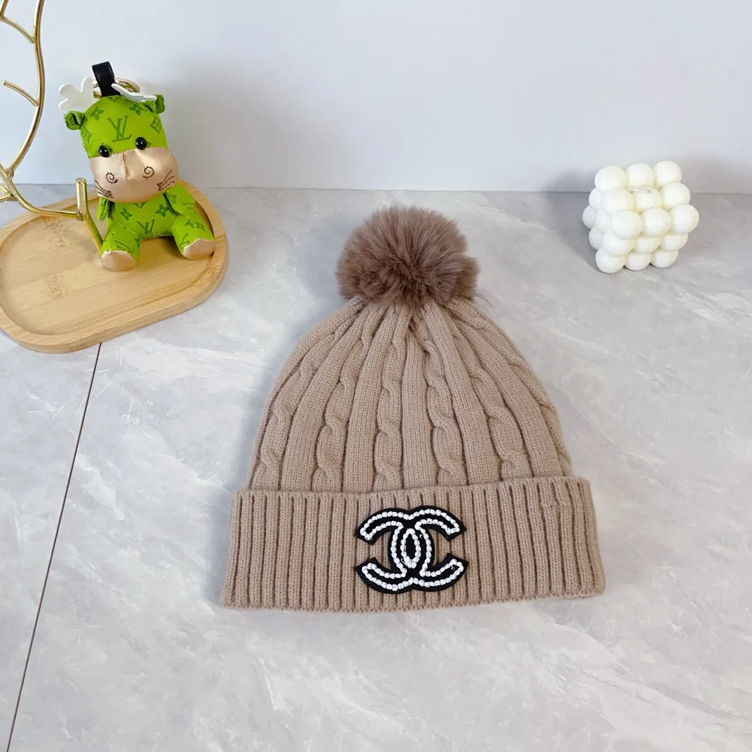 Chanel Wool Ribbed Hat and Scarf Set in Beige · view 6