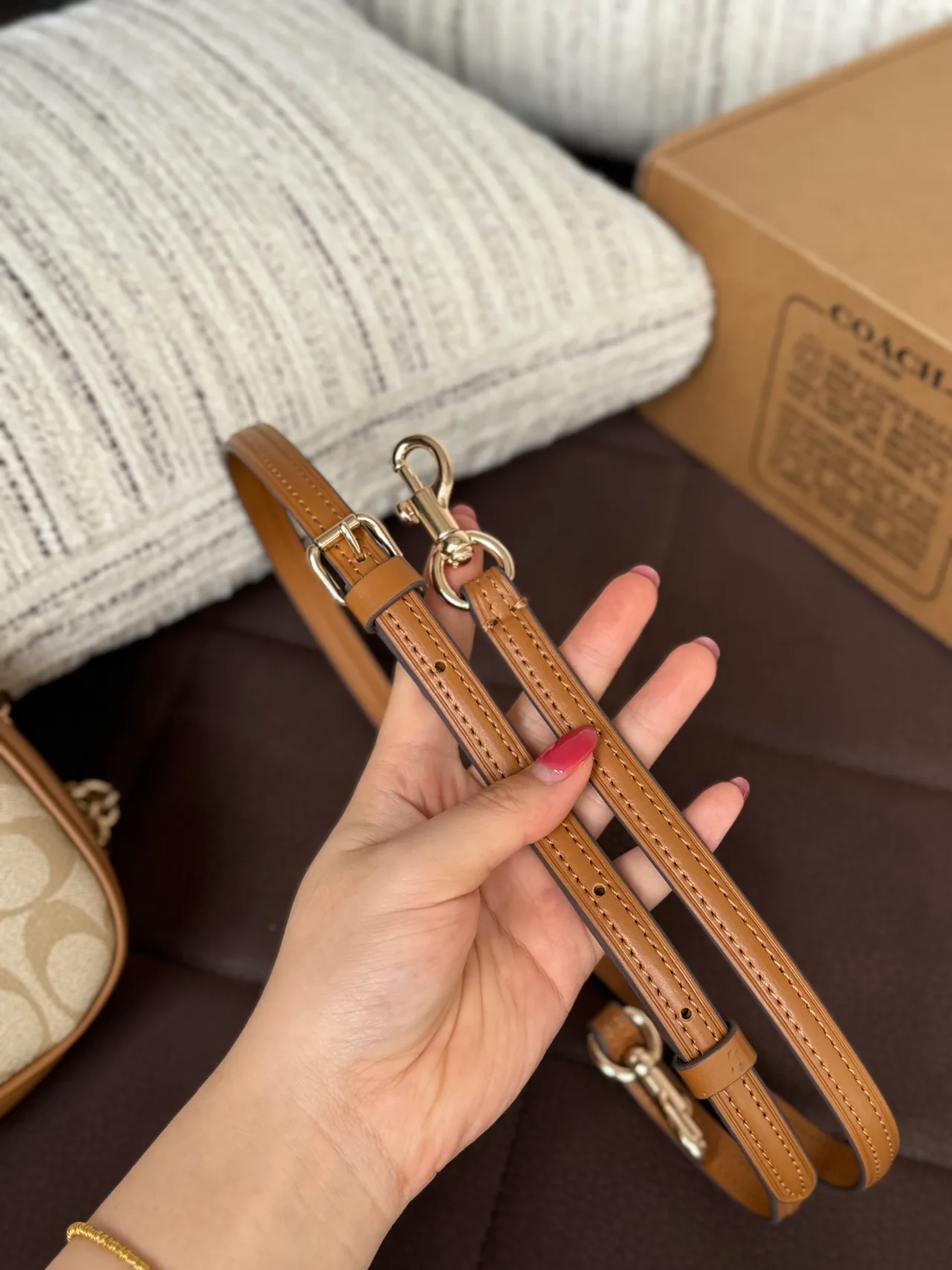 Coach Smooth Crescent Shoulder Bag in Beige · view 7