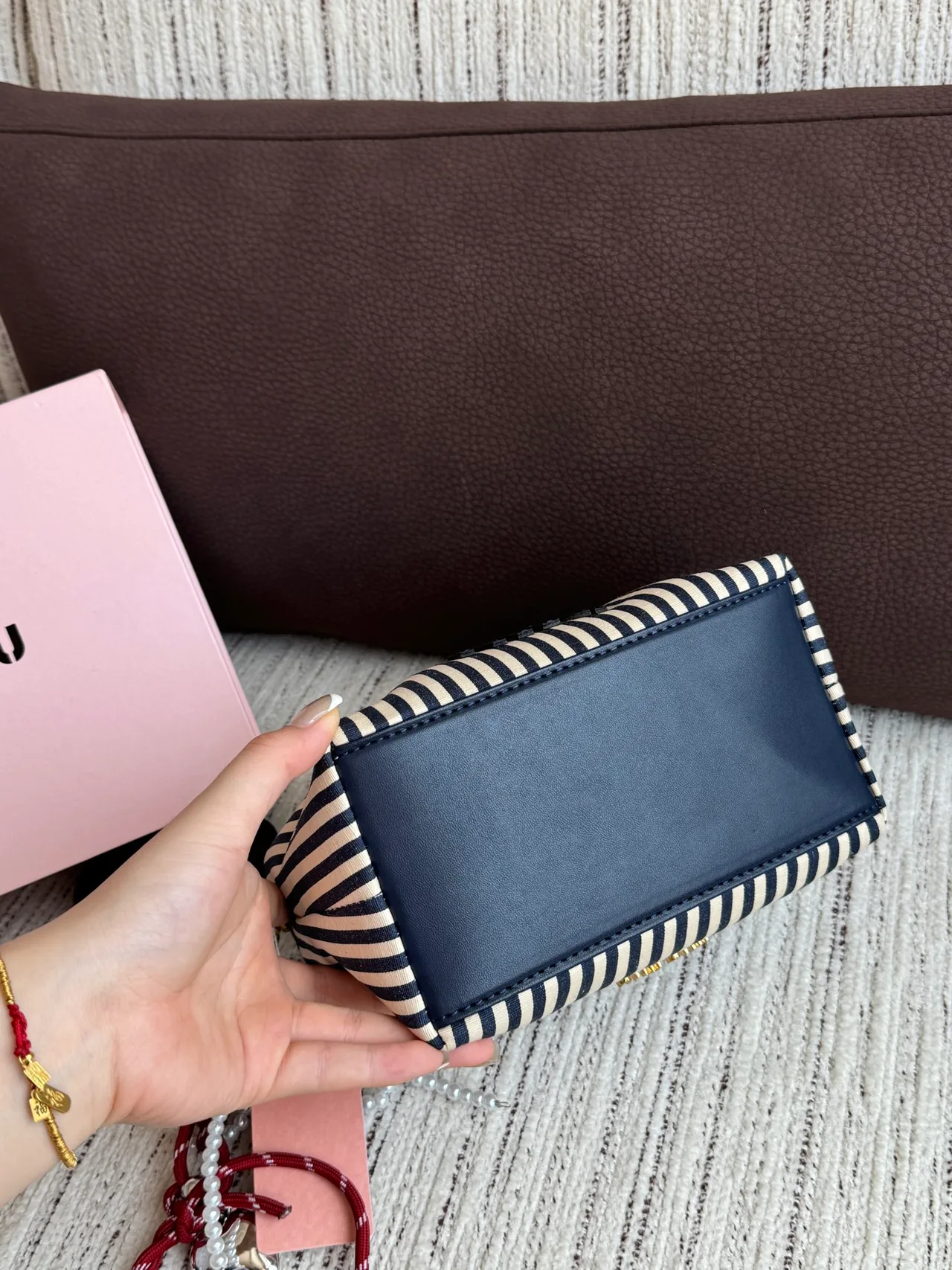 Miu Miu Striped Hobo Bag in White · view 4