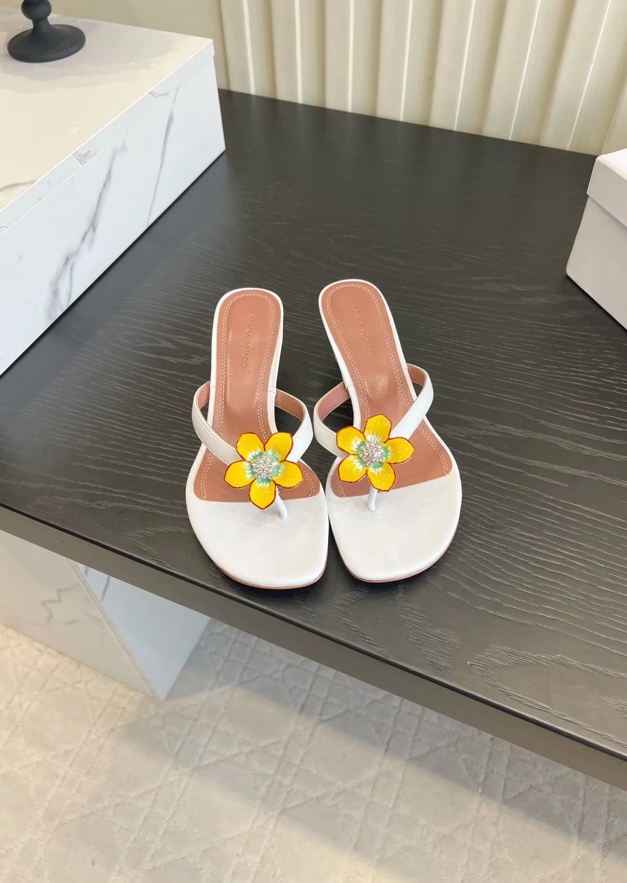 Amina Muaddi Silk Sandals in White · view 1