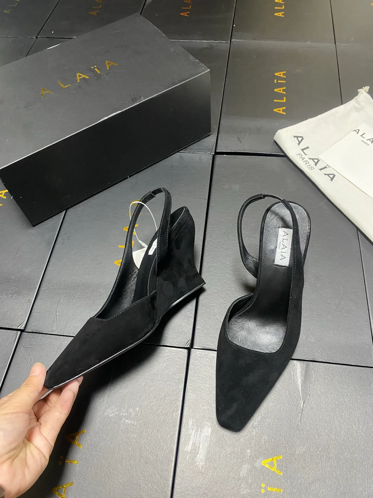 Alaia Square-Toe Slingback Pumps in Black · view 4