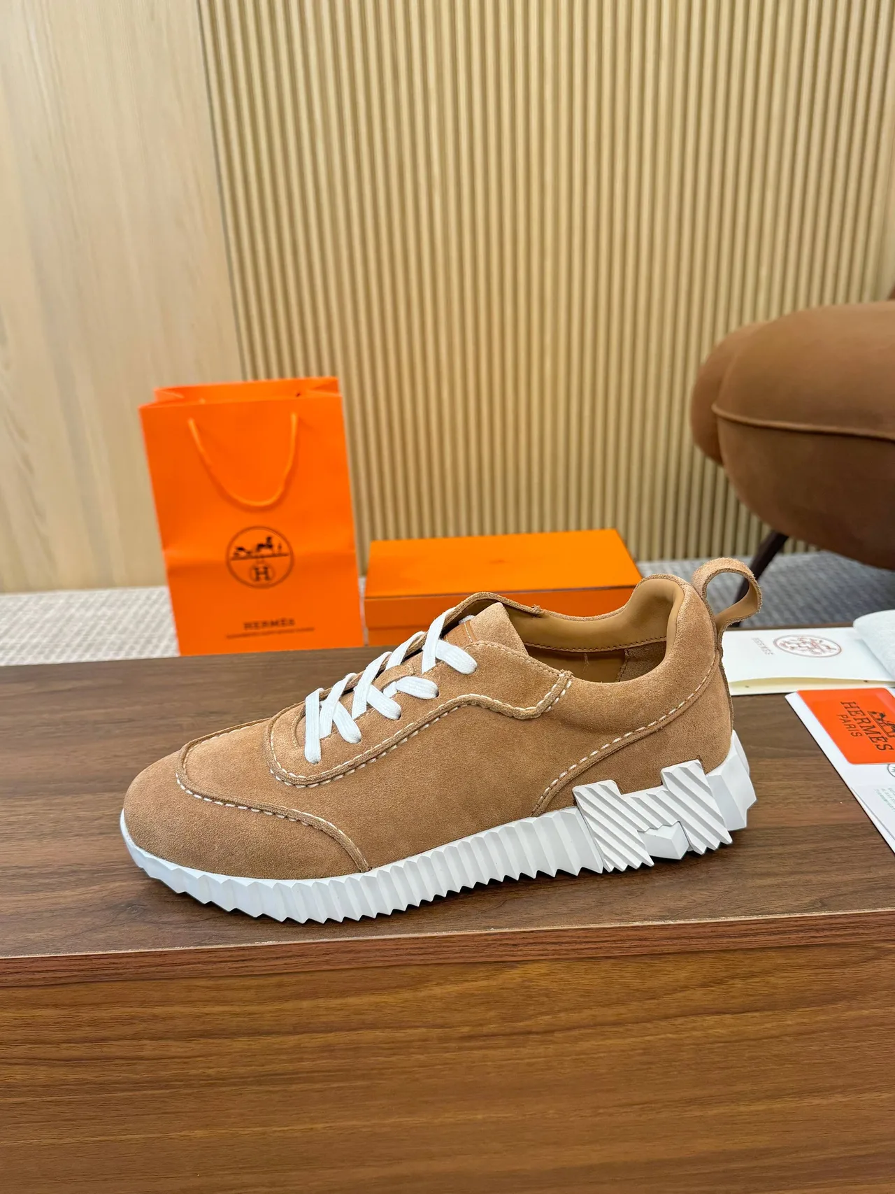 Hermes Panelled Sneakers in Tan · view 1