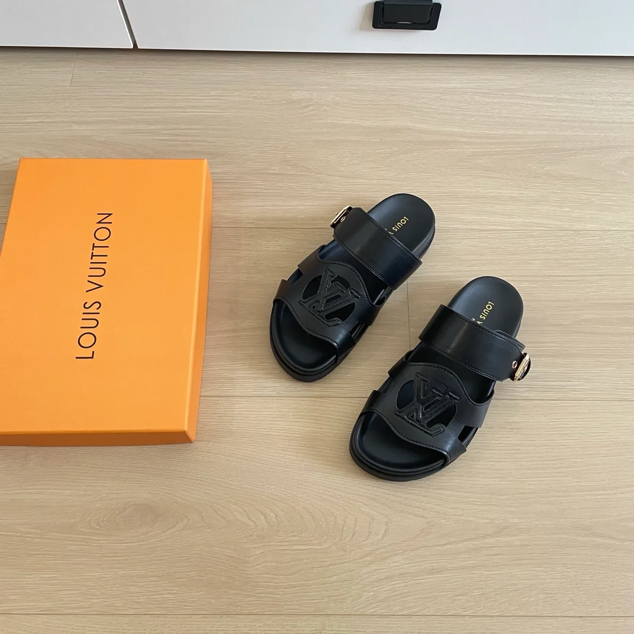 Louis Vuitton Leather Buckle Sandals in Black · view 2