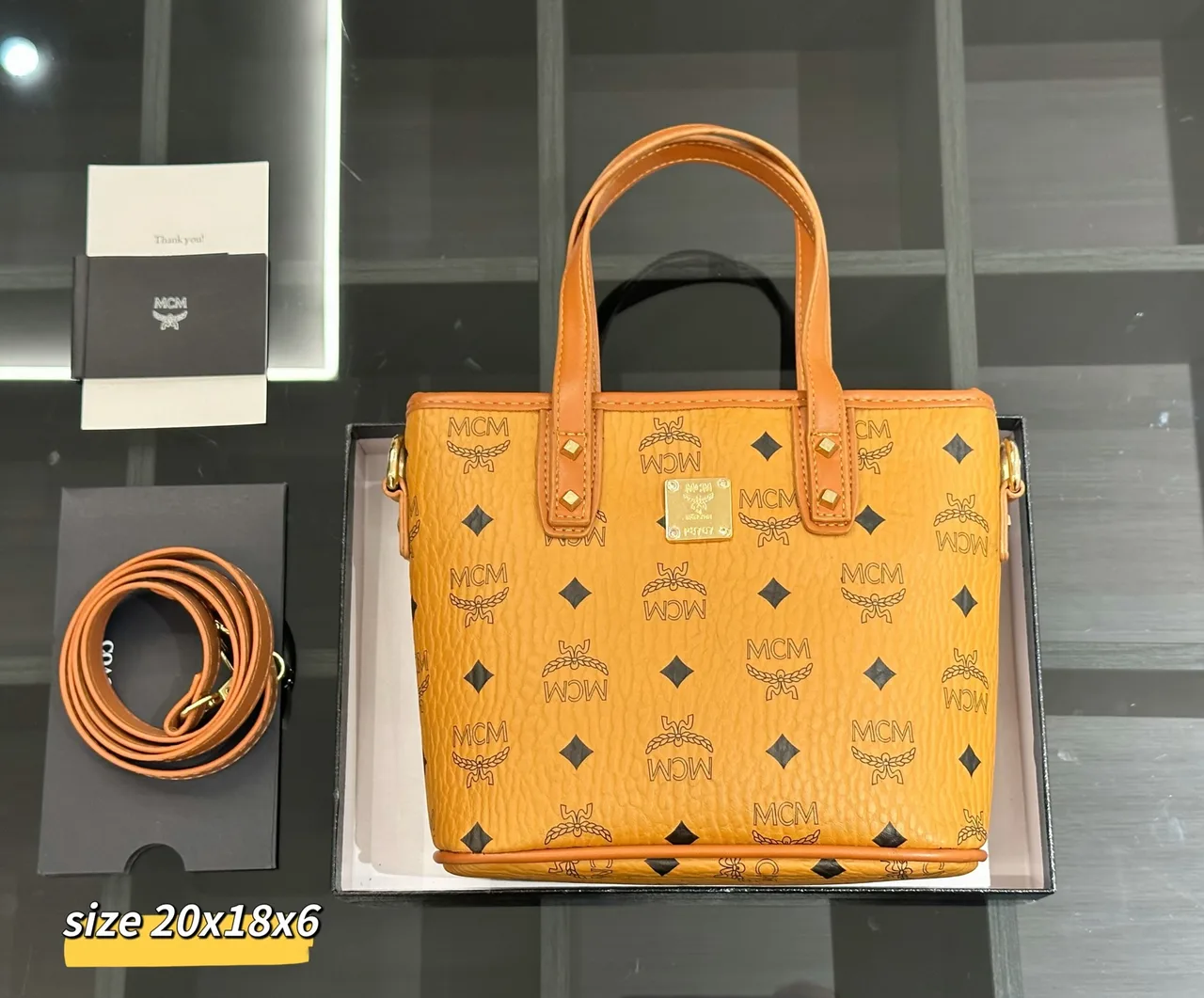 MCM Monogram Top-Handle Tote in Beige & Orange & Pink & Grey · view 6