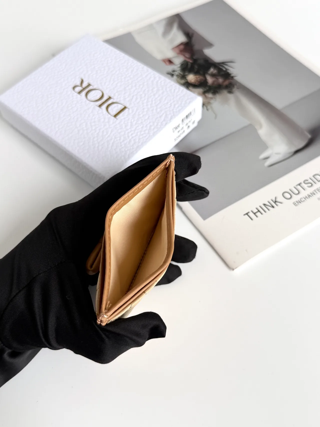 Dior Lambskin Quilted Bow Cardholder in Beige · view 6