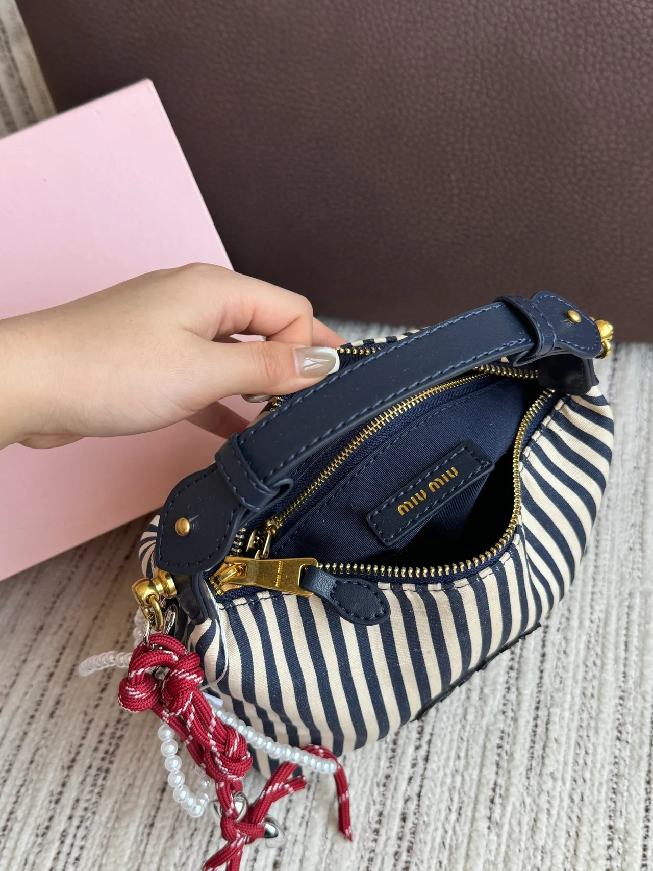 Miu Miu Striped Hobo Bag in White · view 8