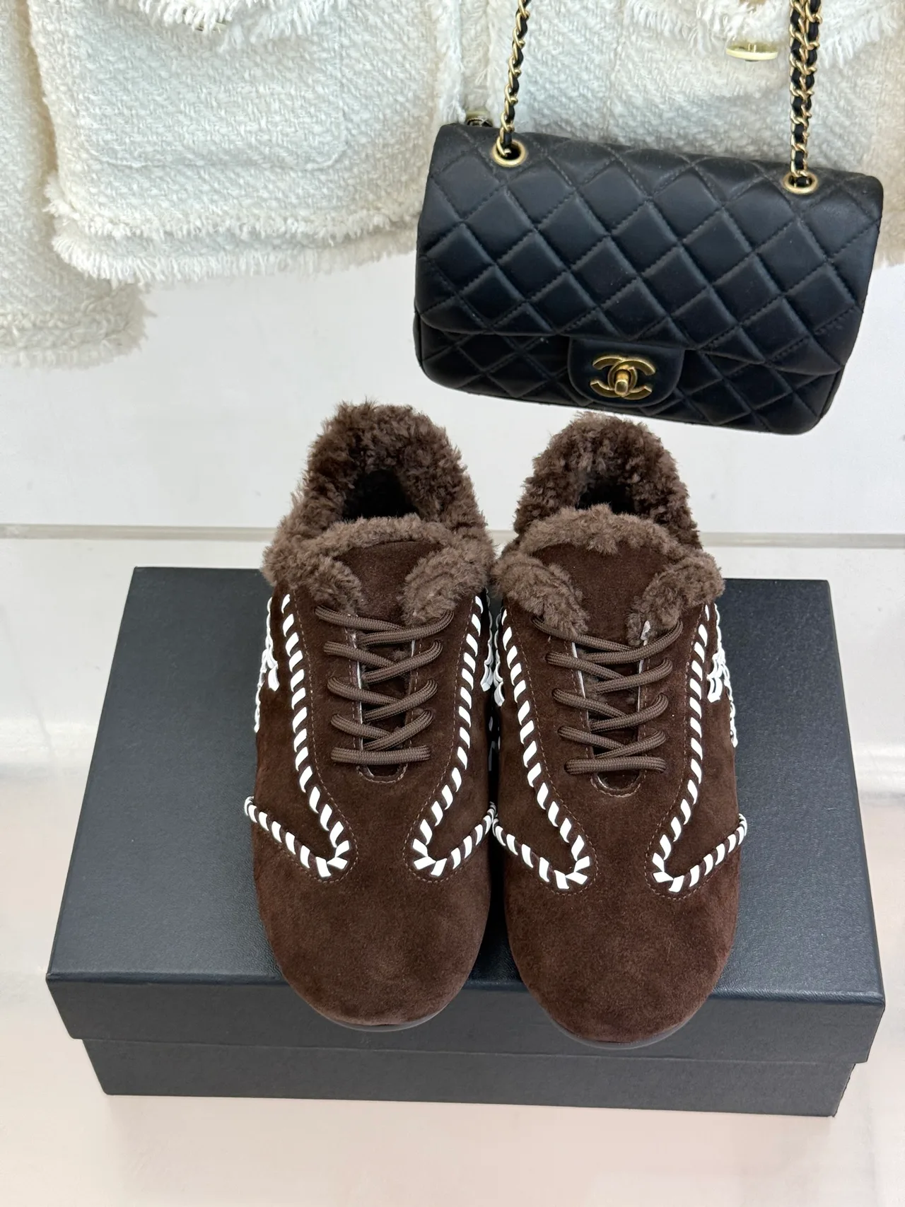 Chanel Suede-Look Sneakers in Brown · view 4