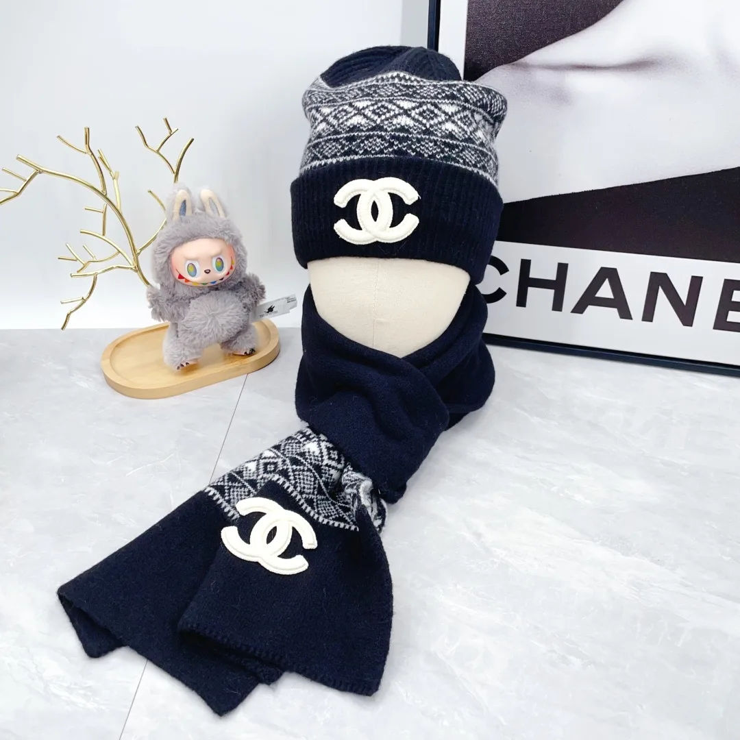 Chanel Wool Hat Scarf and Gloves Set in Blue · view 2