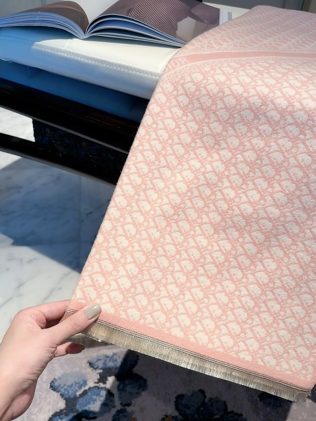 Dior CD Jacquard Scarf in Pink & Black · view 7