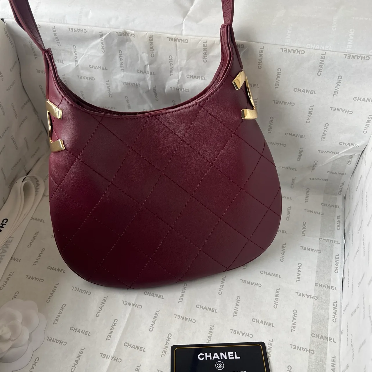 Chanel Quilted Hobo Bag in Burgundy · view 3