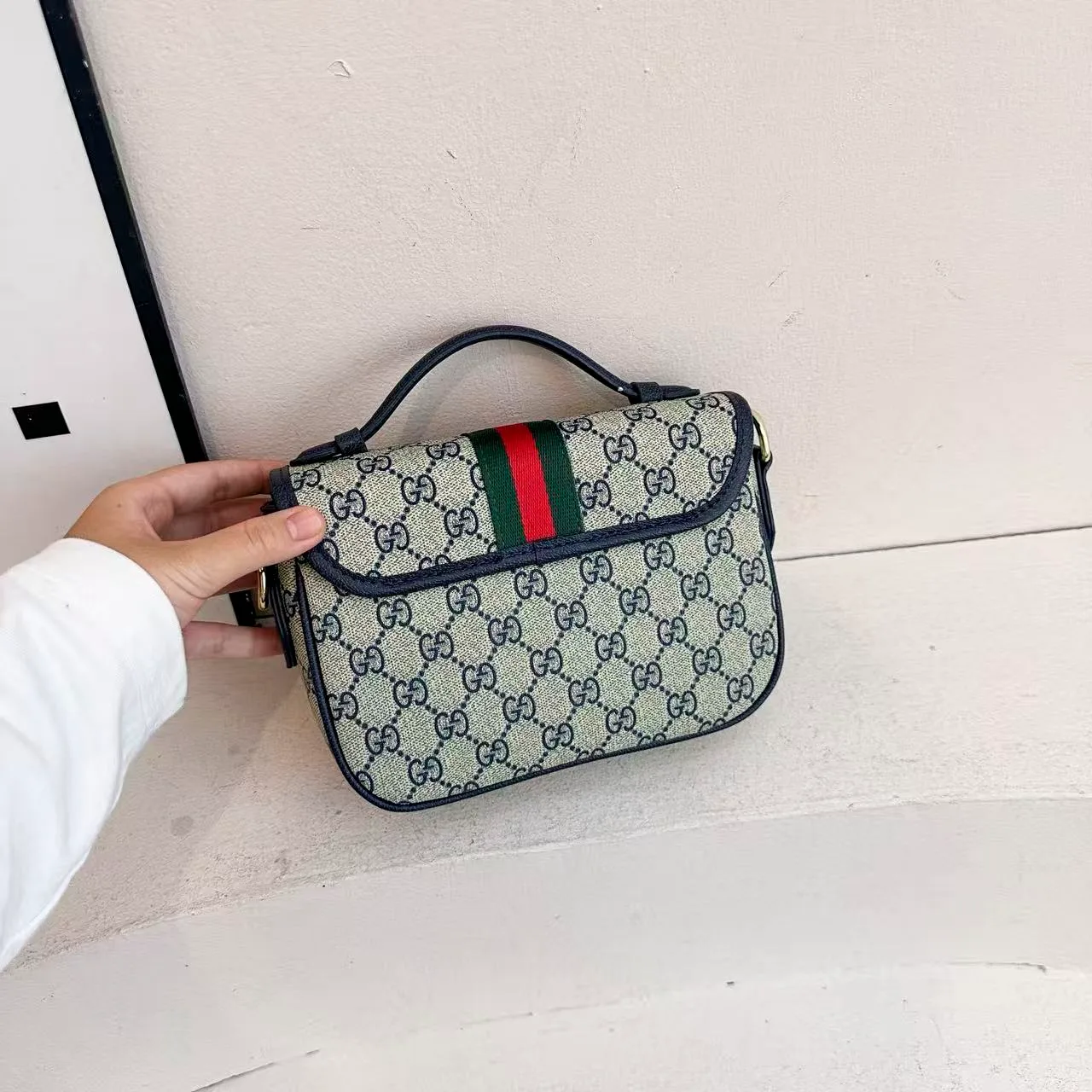 Gucci GG web-stripe camera bag in Grey & Cream & Black & Brown · view 6