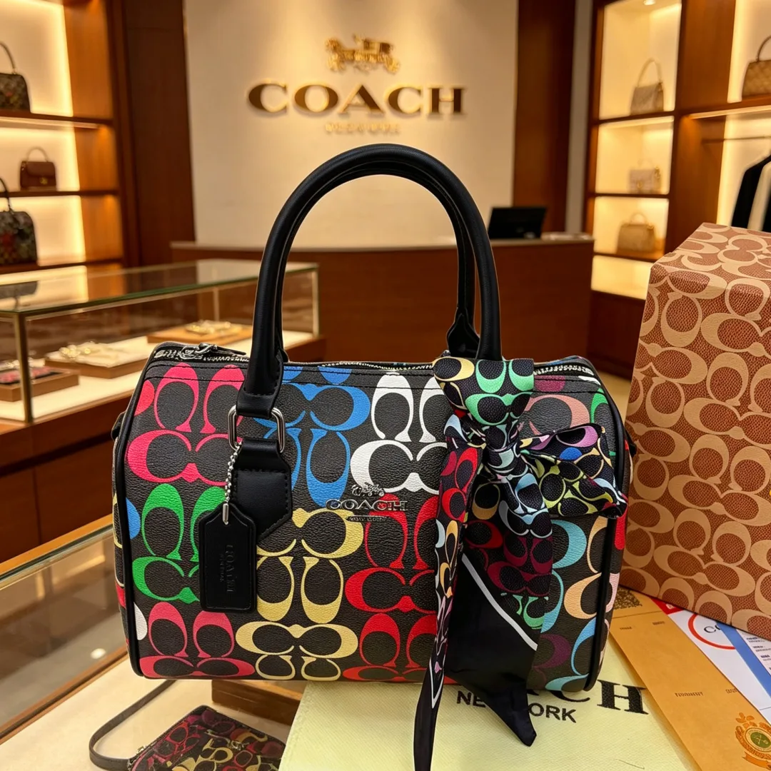 Coach Signature top-handle satchel in Cream / Black / Pink / White / Blue · view 2