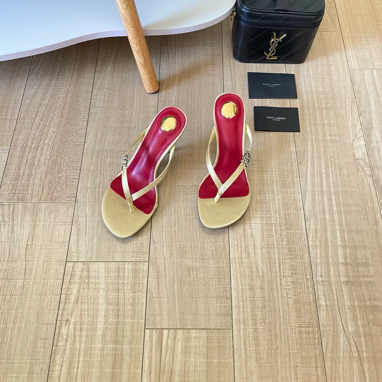Saint Laurent Sheepskin Buckle Sandals in Cream · view 2
