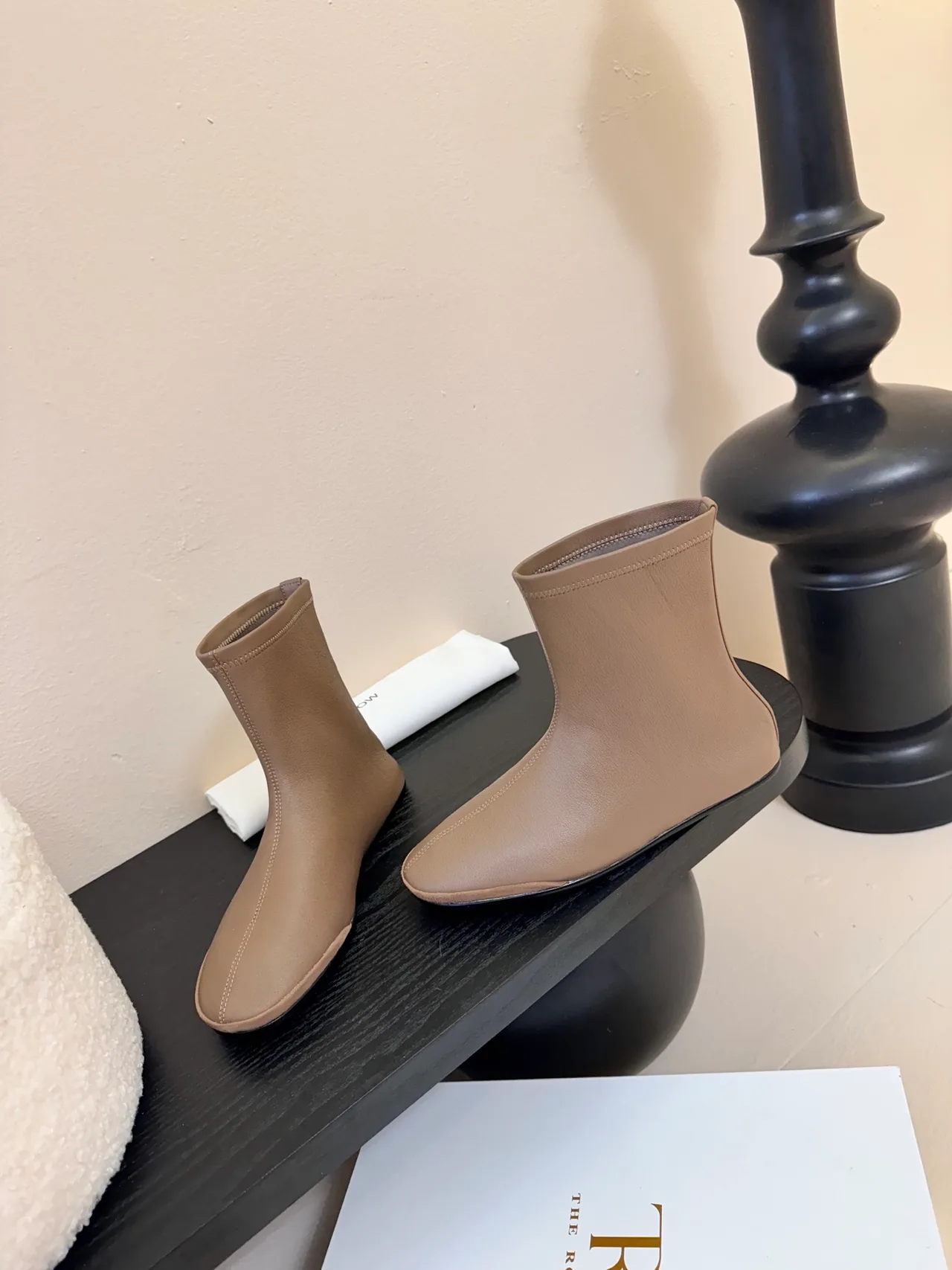 The Row Sheepskin Matte Round-Toe Ankle Boots in Brown · view 3