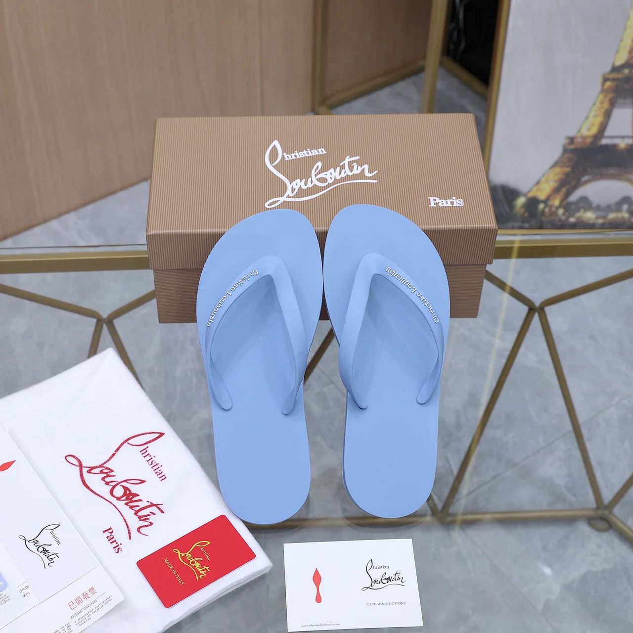 Christian Louboutin Smooth Flip-Flops in Blue · view 5