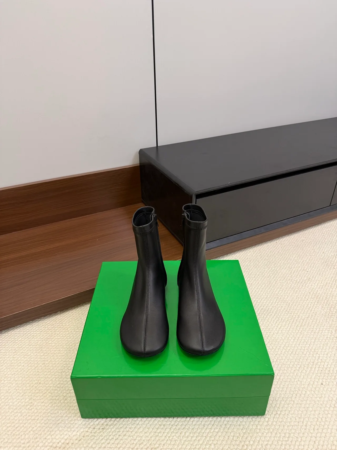 Bottega Veneta Sheepskin Glossy Ankle Boots in Black · view 1