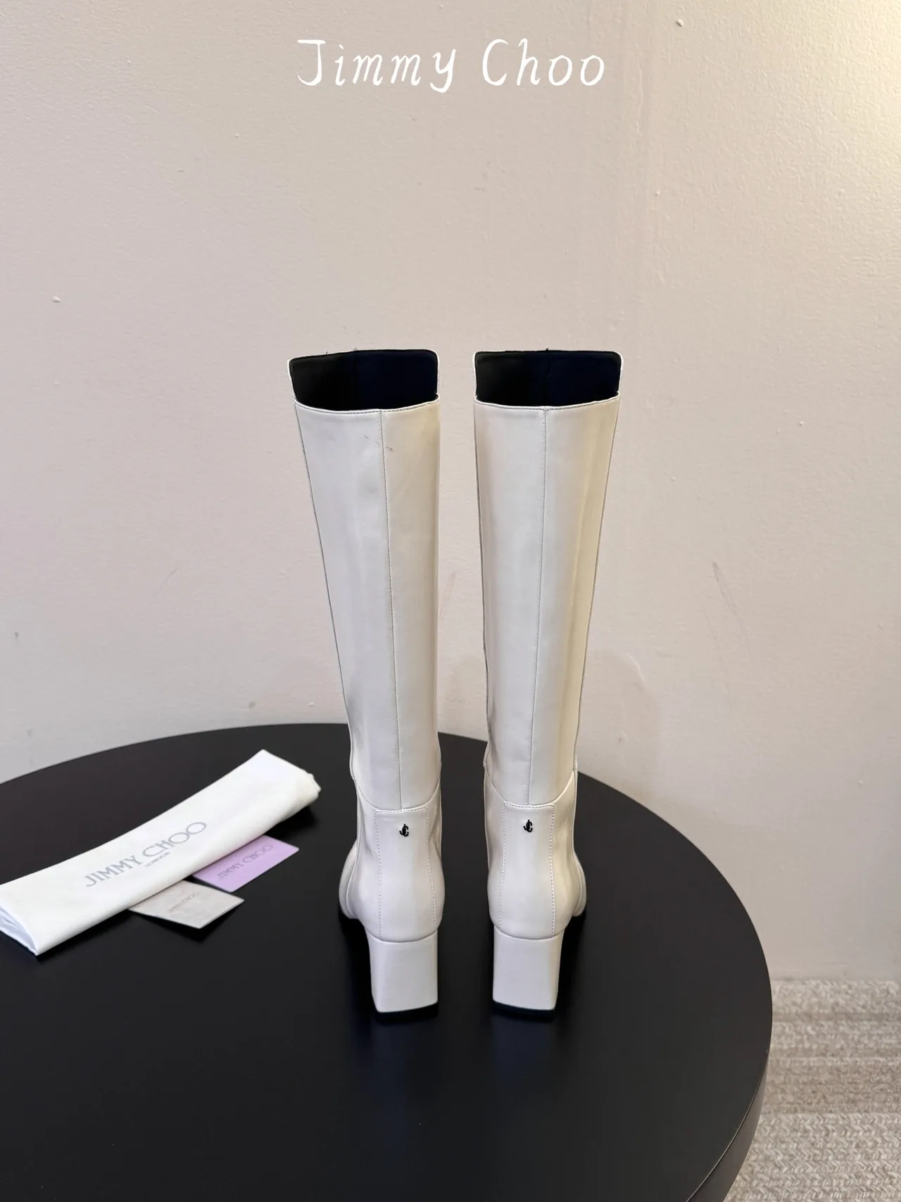 Jimmy Choo Cowhide Glossy Square-Toe Knee-High Boots in White · view 6
