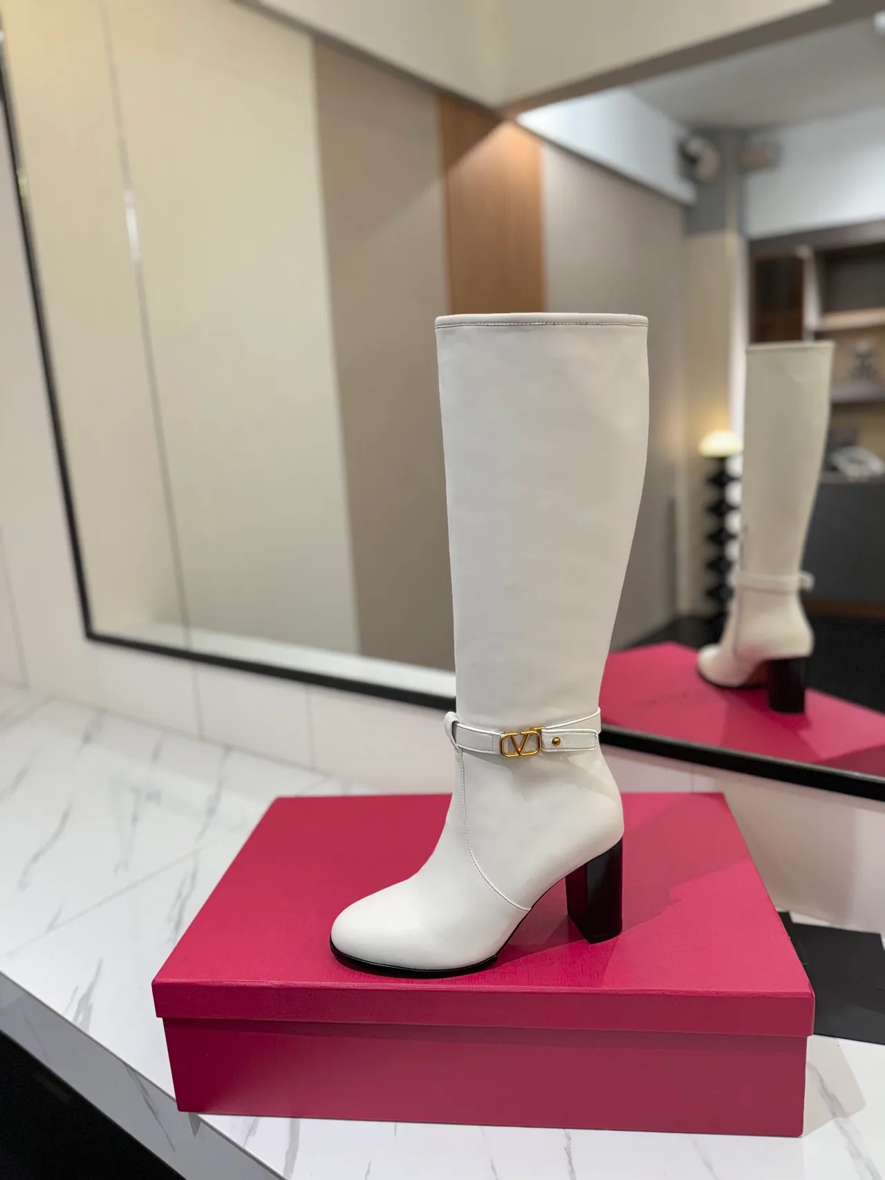 Valentino Calfskin Knee-High Boots in White · view 7