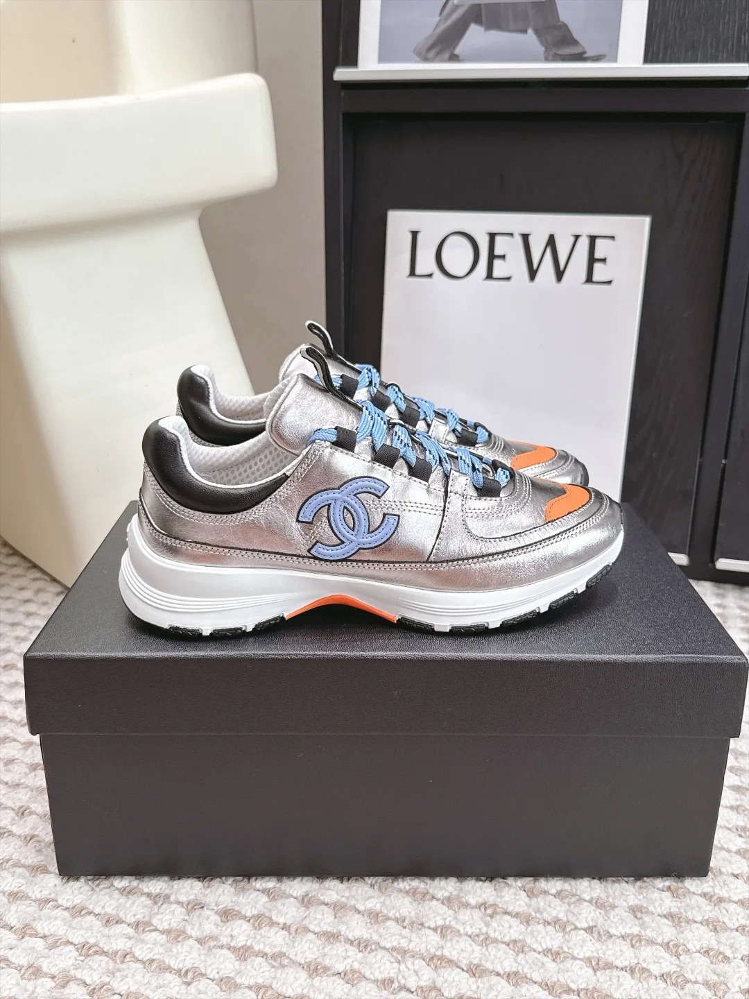 Loewe Cowhide Sneakers in Silver · view 2