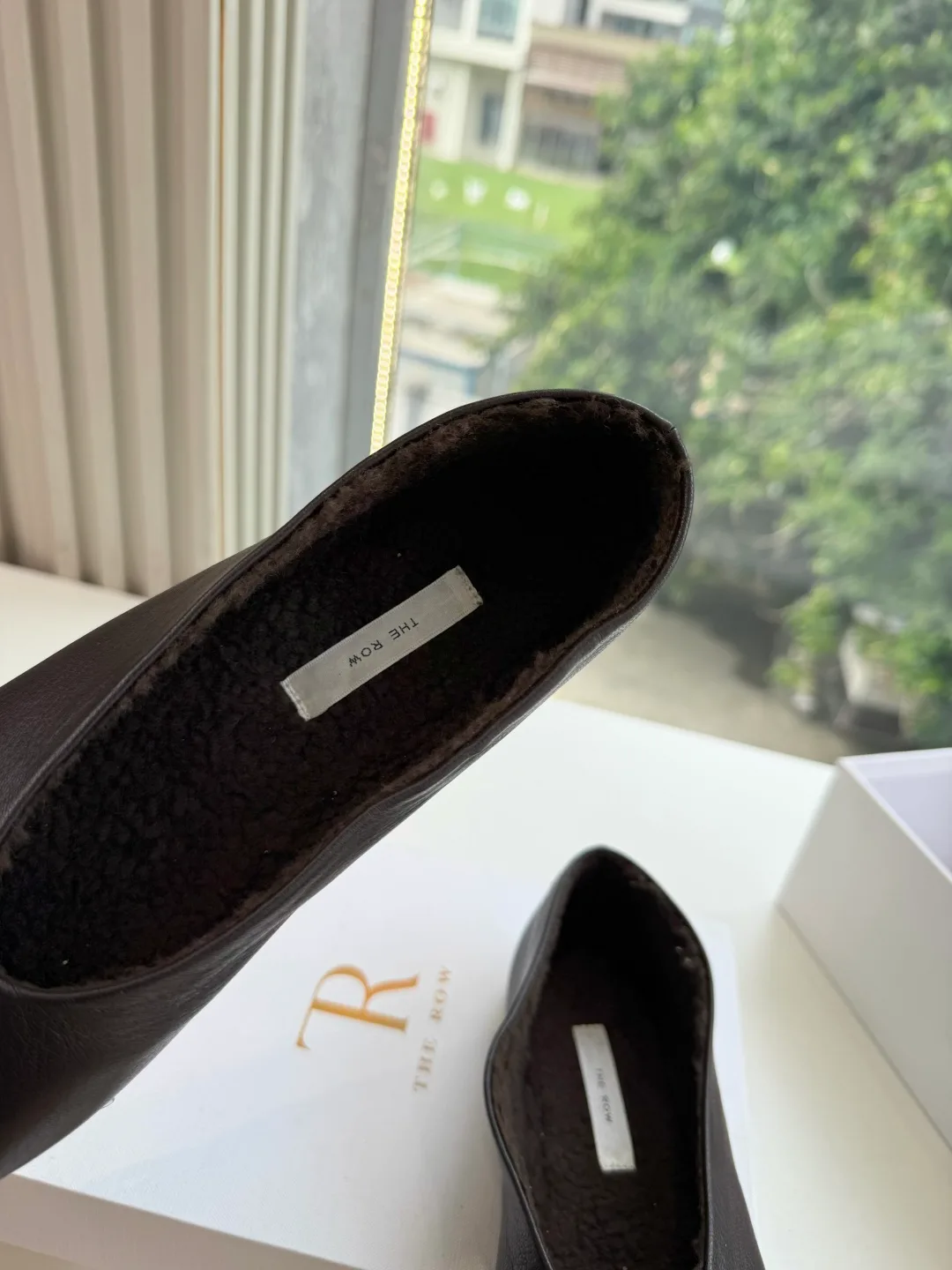The Row Cowhide Smooth Square-Toe Slip-On Flats in Black · view 8
