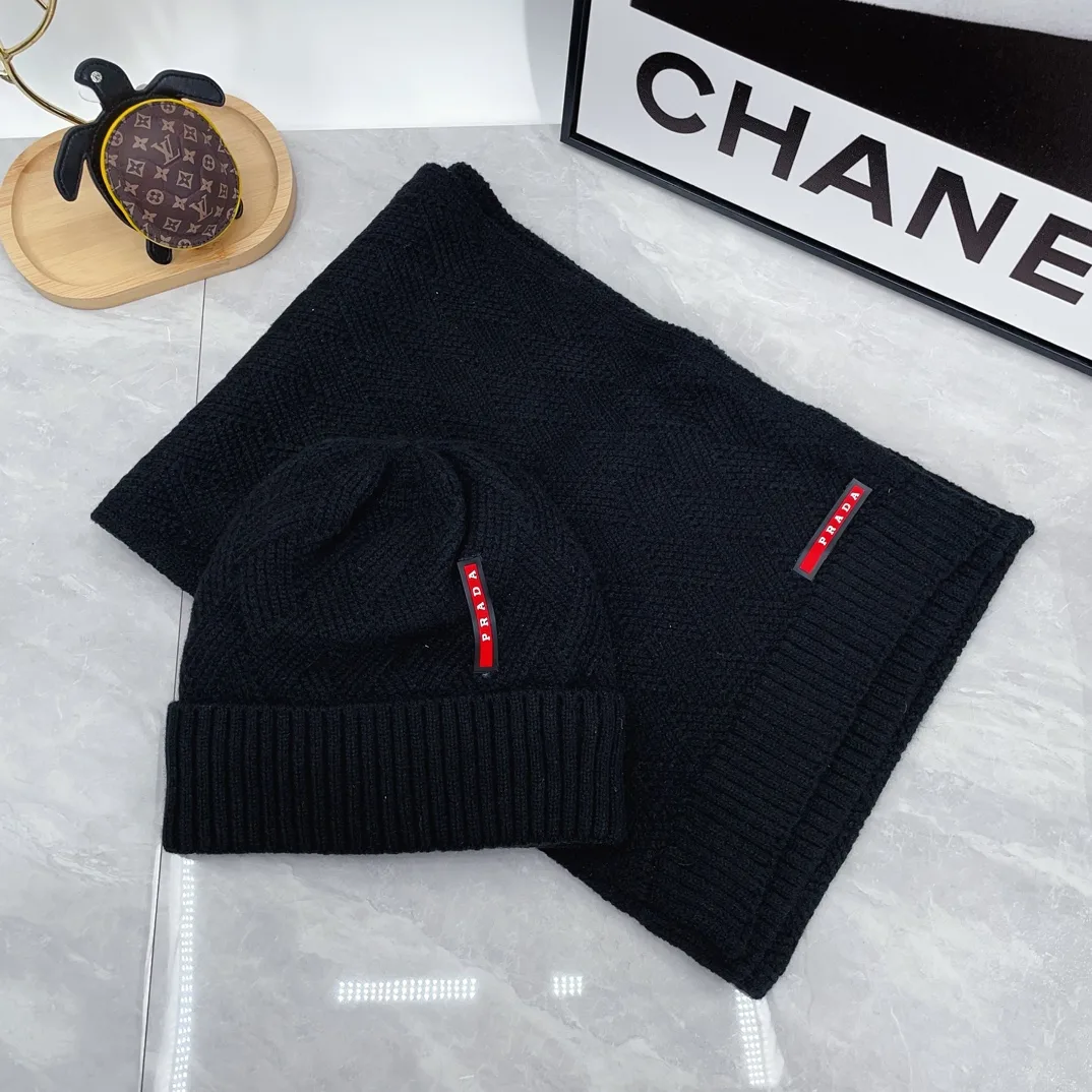 Prada Ribbed Beanie and Scarf Set in Black · view 3
