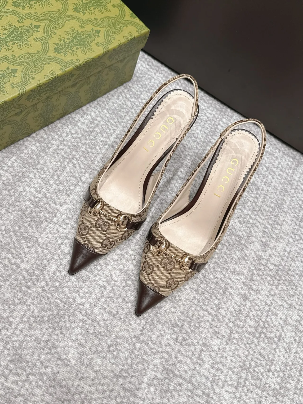 Gucci Monogram Slingback Pumps in Beige · view 1