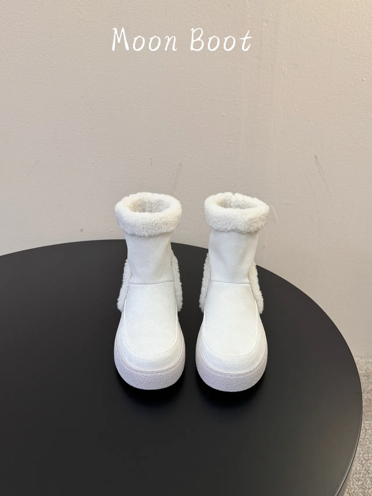 Moon Boot Cowhide Smooth Round-Toe Ankle Boots in White · view 1