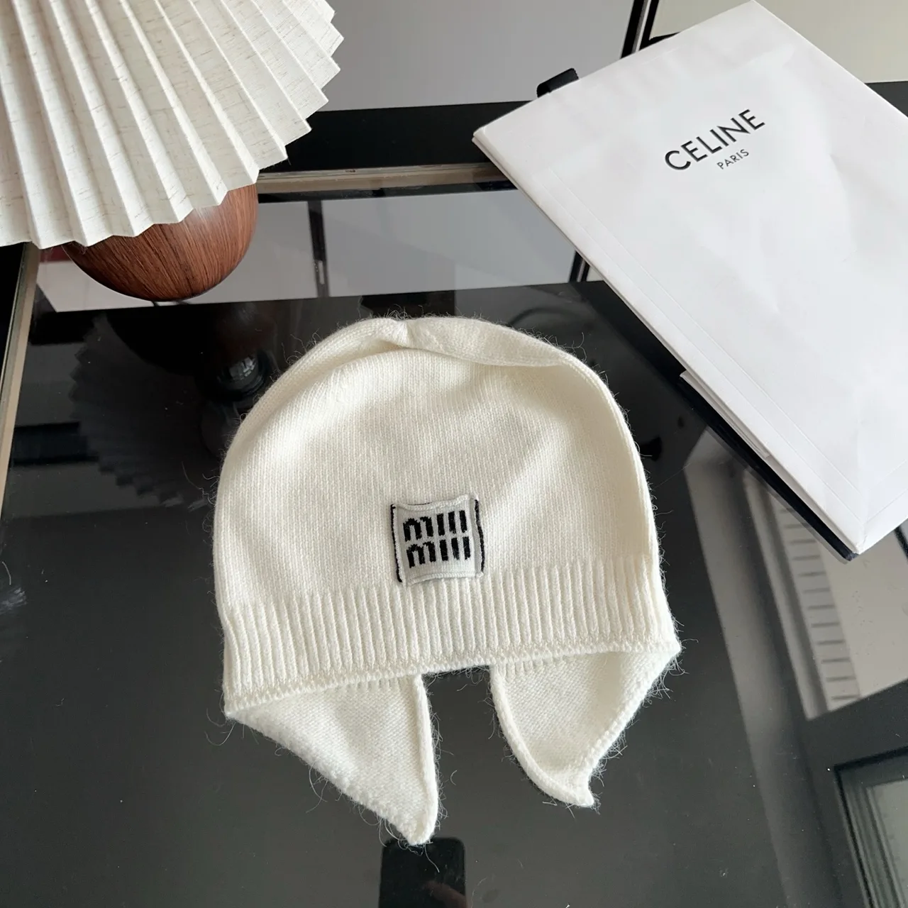 Miu Miu Embroidered Beanie in White · view 2