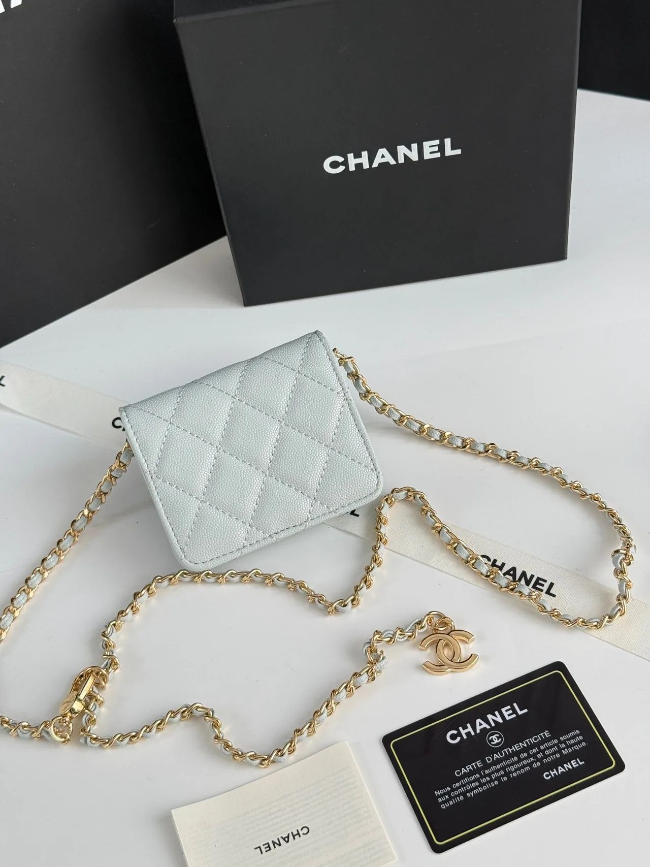 Chanel Quilted Chain Mini Wallet in Blue · view 1
