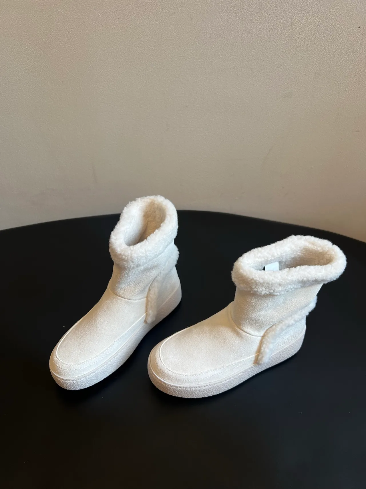 Moon Boot Suede Round-Toe Fleece Snow Boots in White · view 2