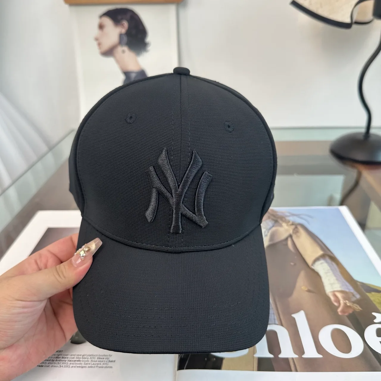 New Era NY Baseball Cap in Black & White & Beige · view 5