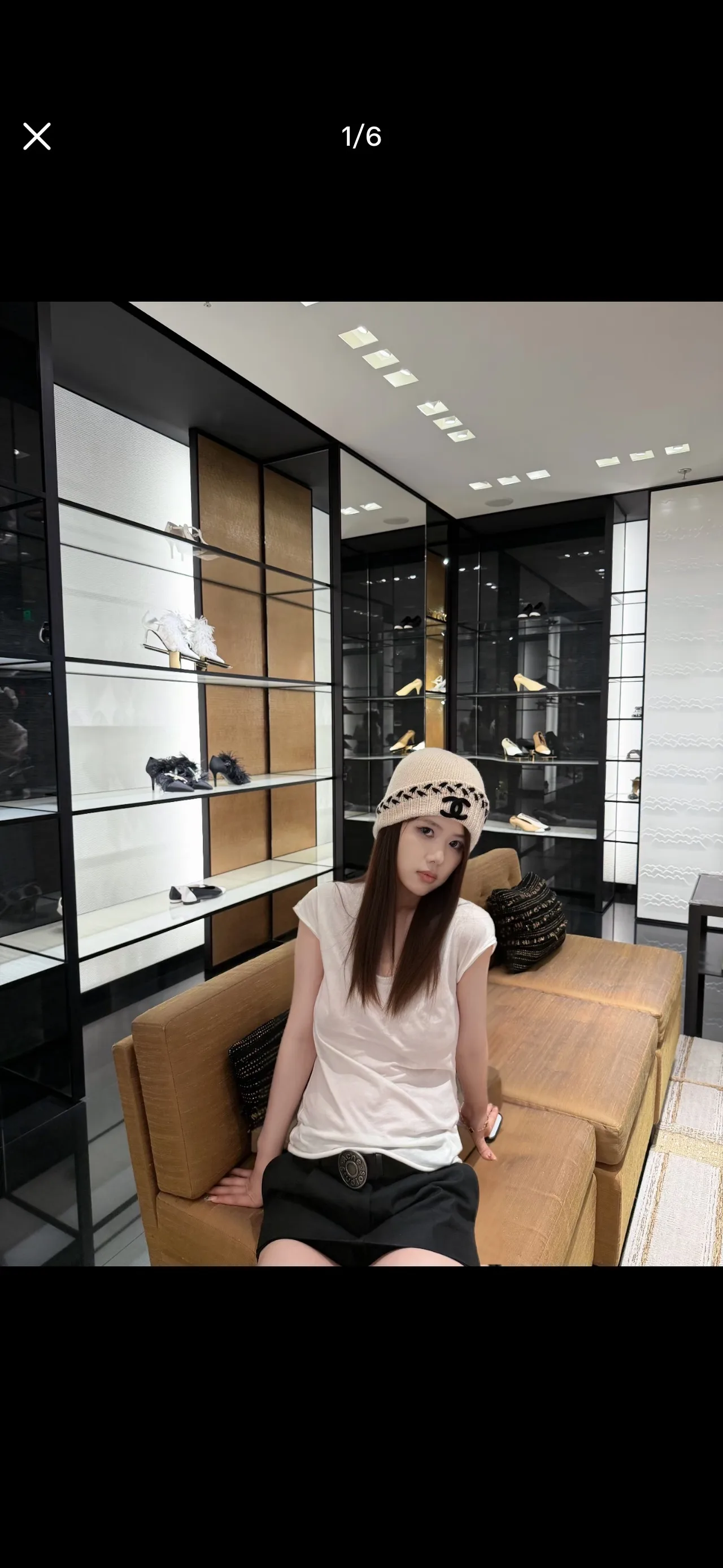 Chanel CC Wreath Beanie in Black & White & Red · view 7