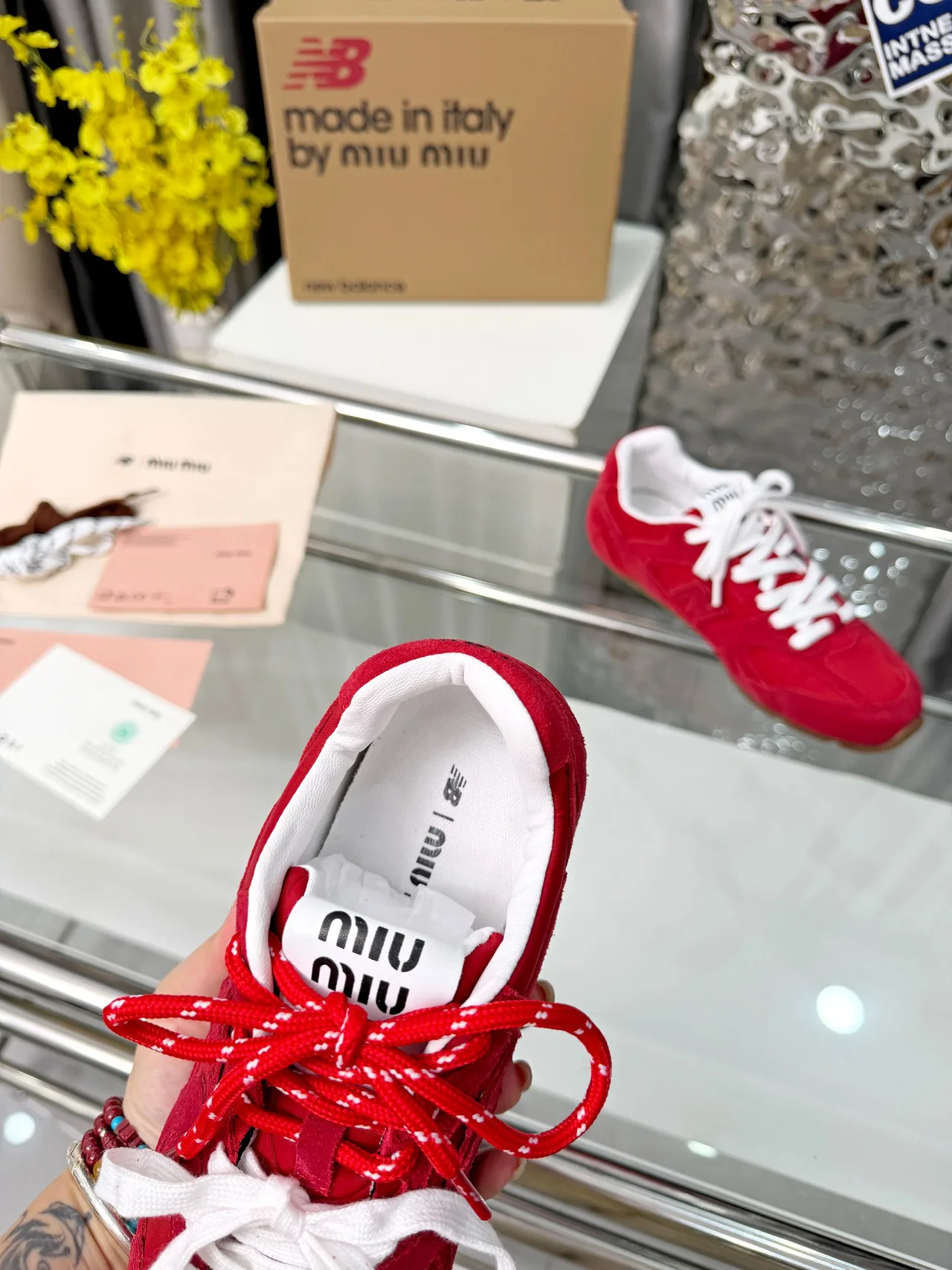 Miu Miu Cowhide 530SL Sneakers in Red · view 7