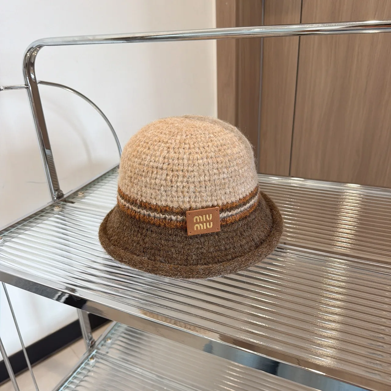 Miu Miu Knit bucket hat in Cream & Brown & Grey · view 2