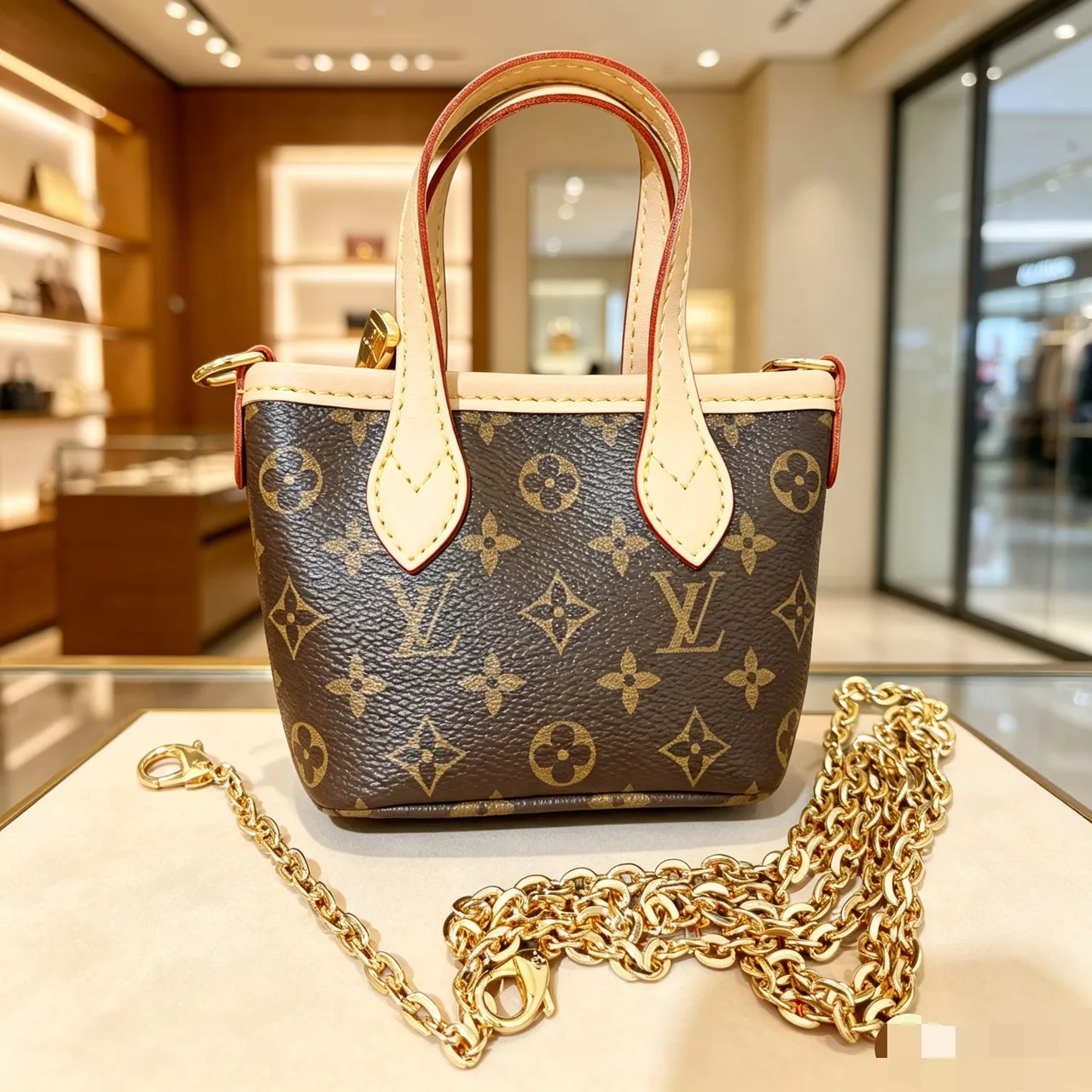 Louis Vuitton Monogram Mini Tote in Brown & White · view 1