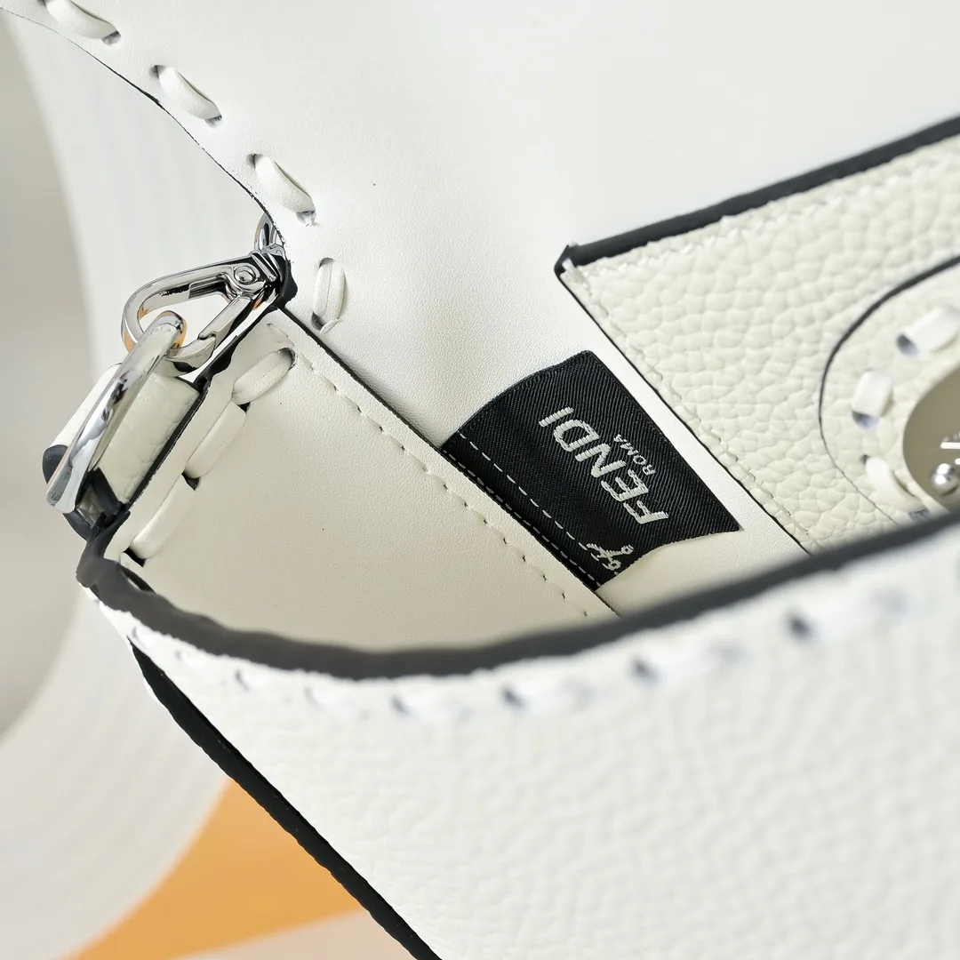 Fendi Baguette Textured Flap Shoulder Bag in White · view 7