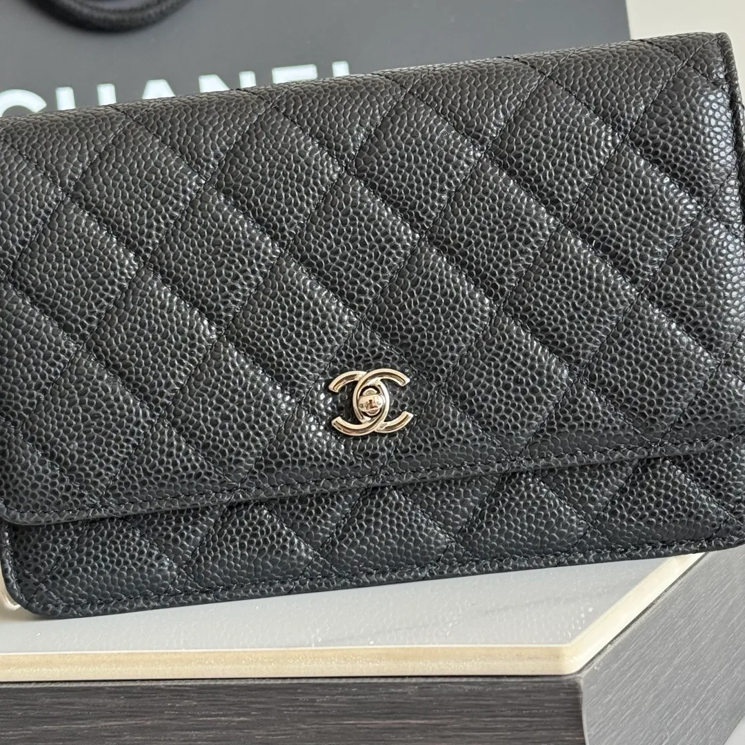 Chanel Calfskin Quilted Chain Wallet in Black · view 4