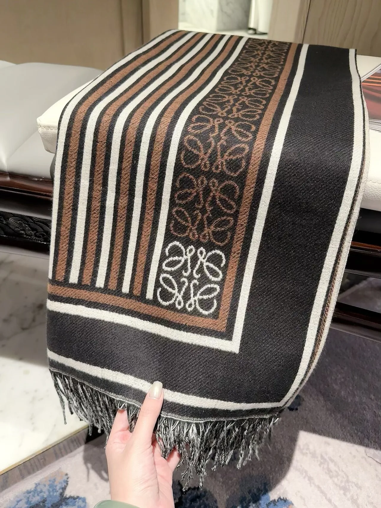 Loewe Striped Anagram fringed scarf in Pink & Brown · view 8