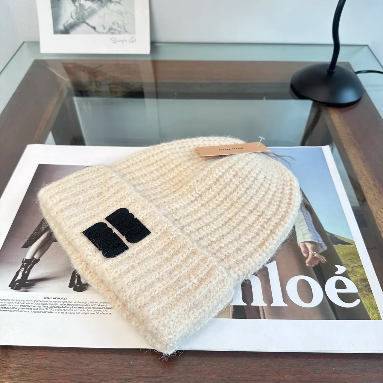 Matin Kim Ribbed Beanie in White · view 5