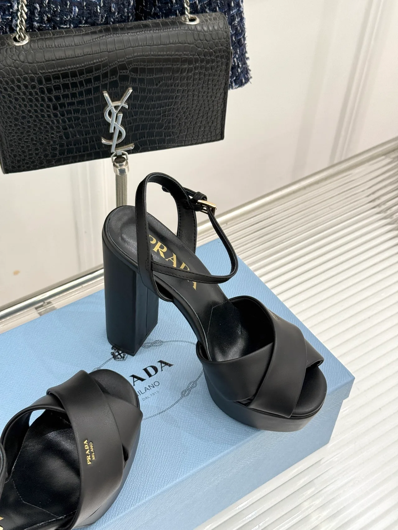 Prada Denim Sandals in Black · view 4