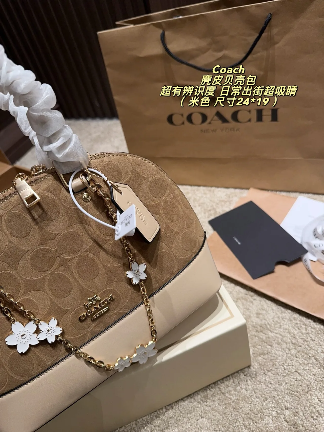 Coach Suede Handbag in Beige · view 5