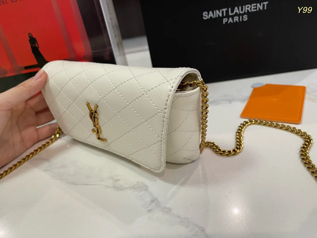 Saint Laurent Sheepskin Chain Wallet in White · view 5