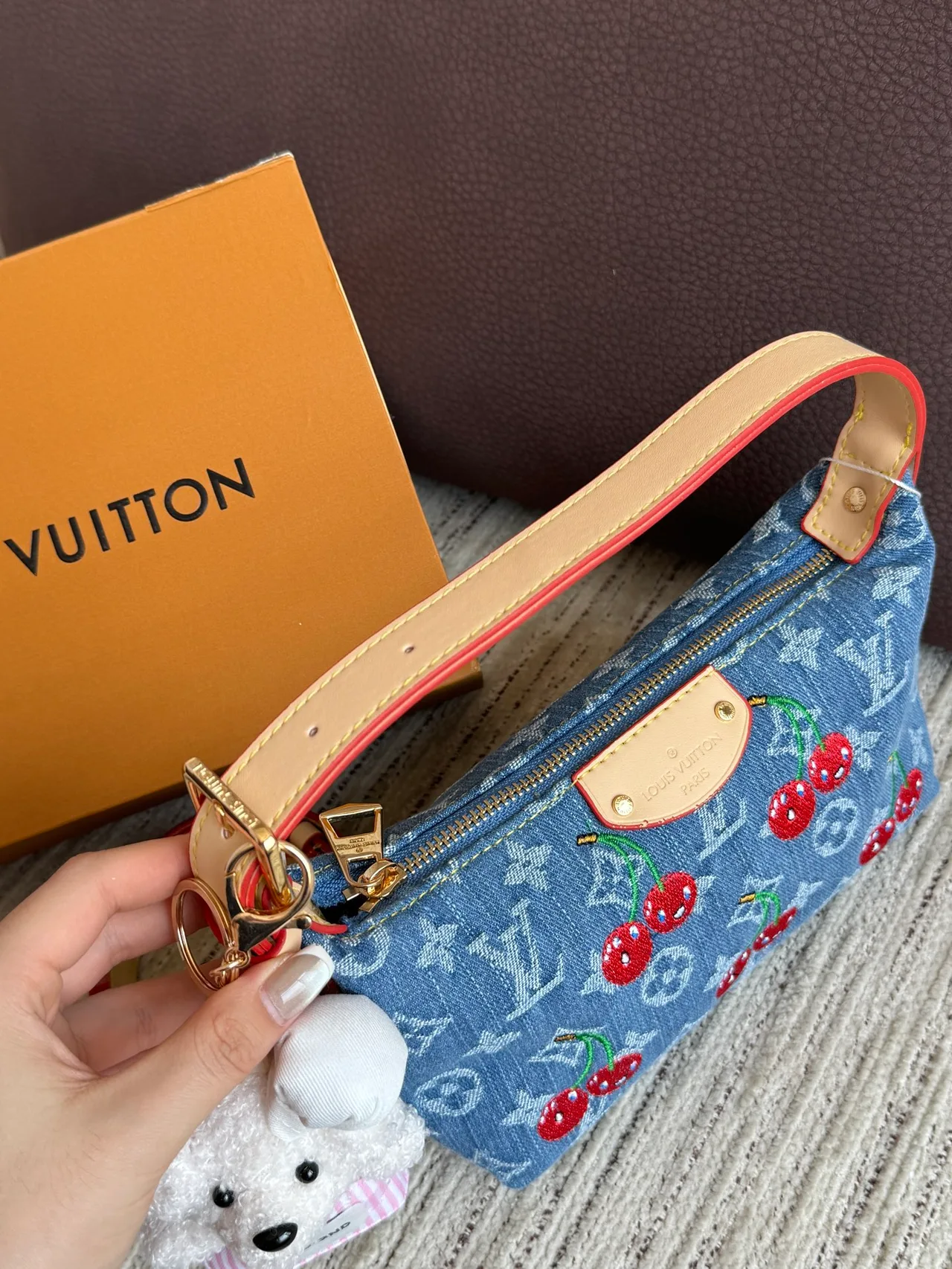 Louis Vuitton Embroidered Cherry Denim Pouch in Blue · view 7