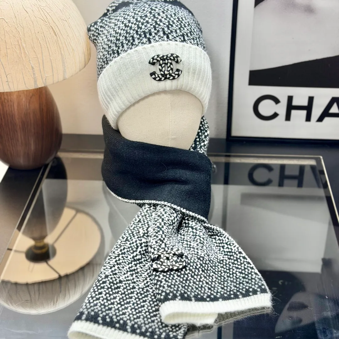 Chanel Hat Scarf and Gloves Set in Black · view 2