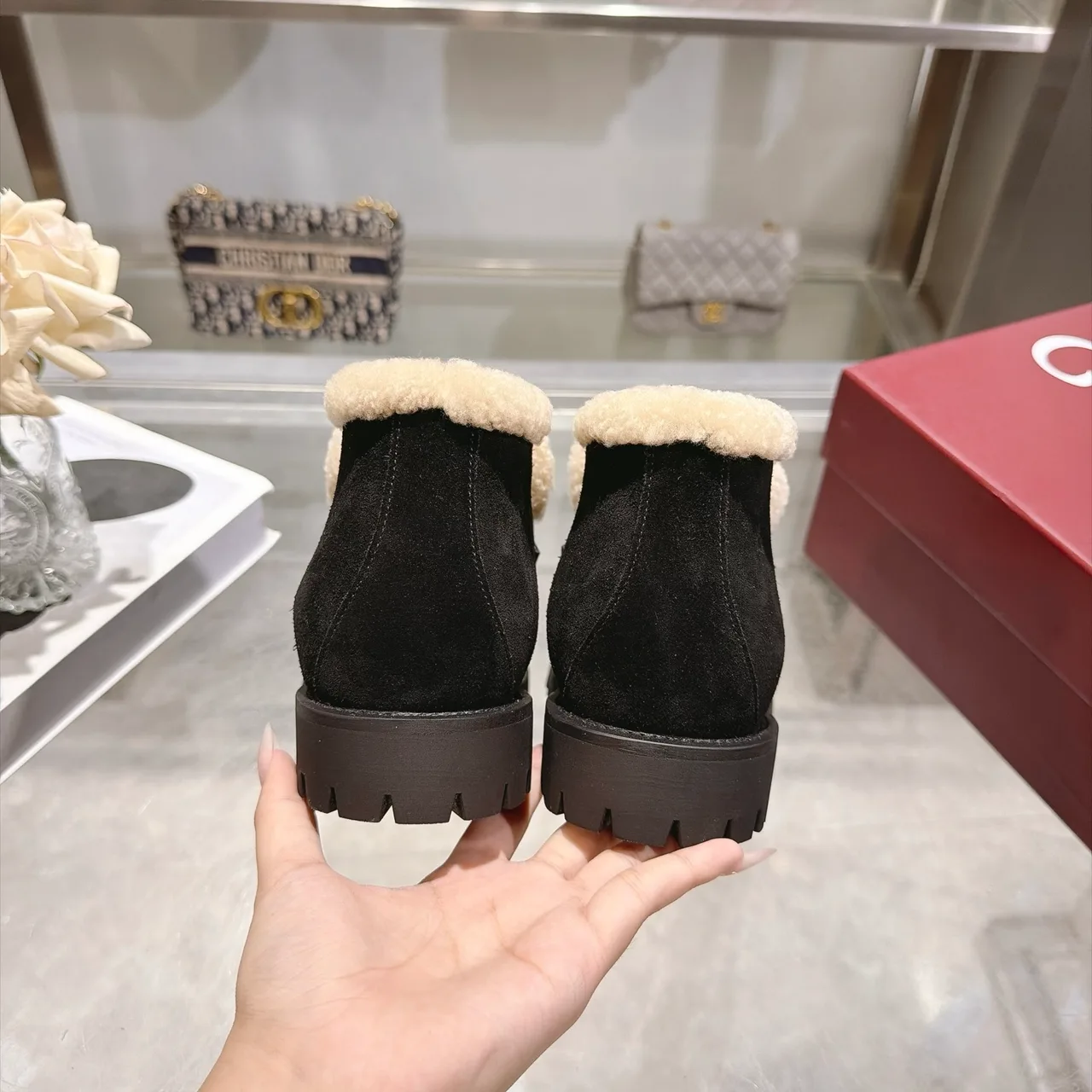Cowhide Suede-Look Buckle Horsebit Lined Ankle Boots in Black · view 8