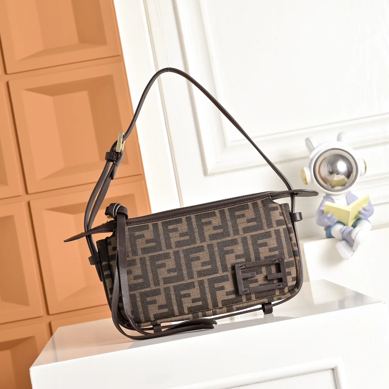 Fendi FF-Monogram Buckle-Flap Shoulder Bag in Brown · view 1