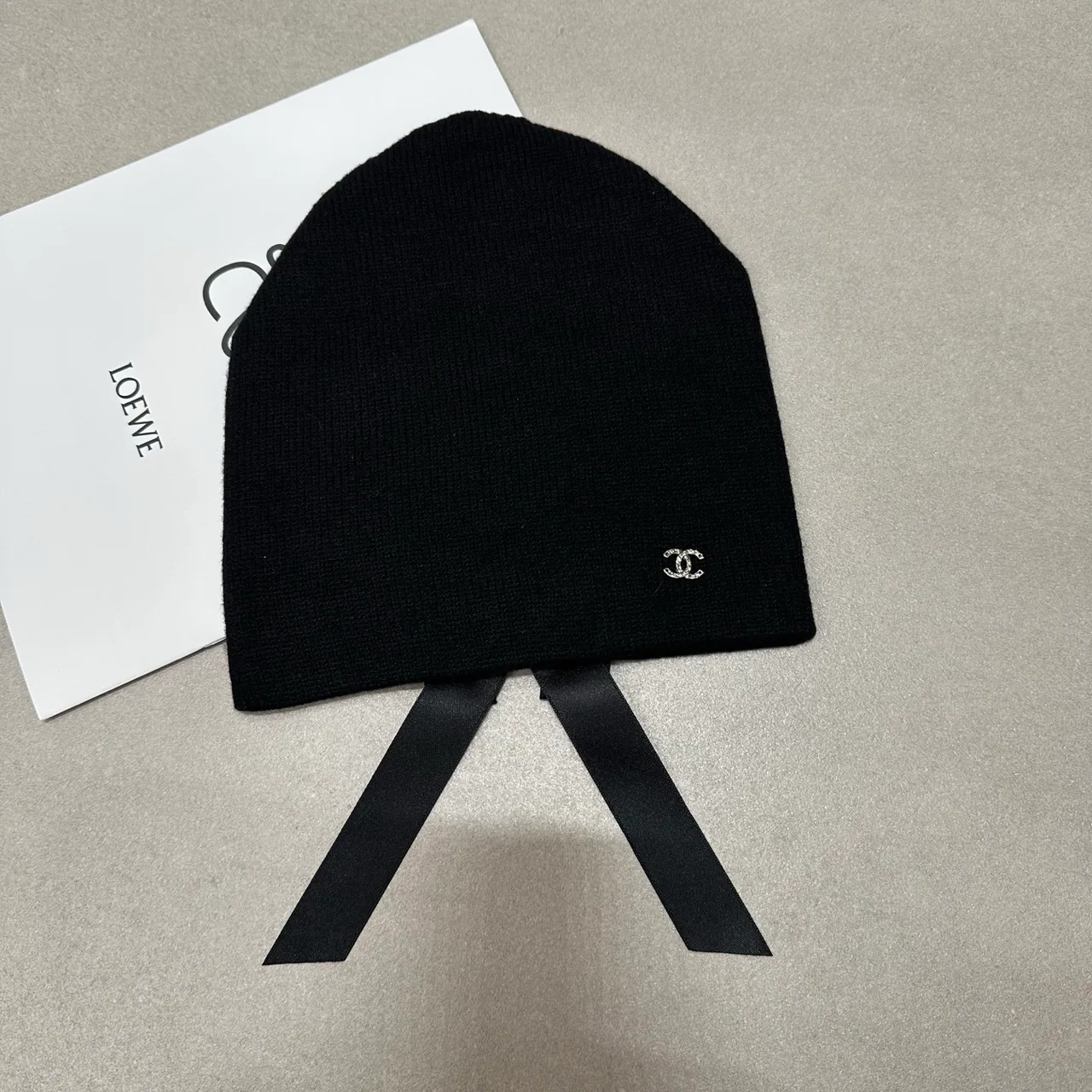 Chanel Wool Ribbed Beanie in Black · view 6