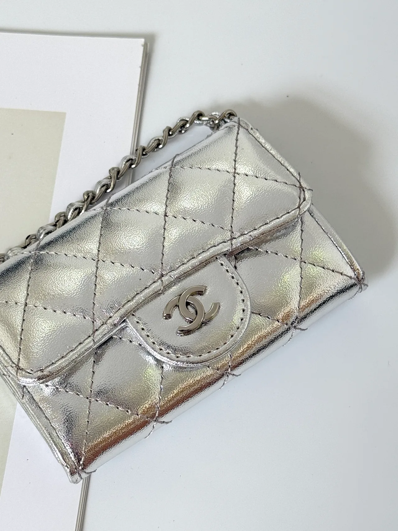 Chanel Quilted Glossy Clutch in Silver · view 4