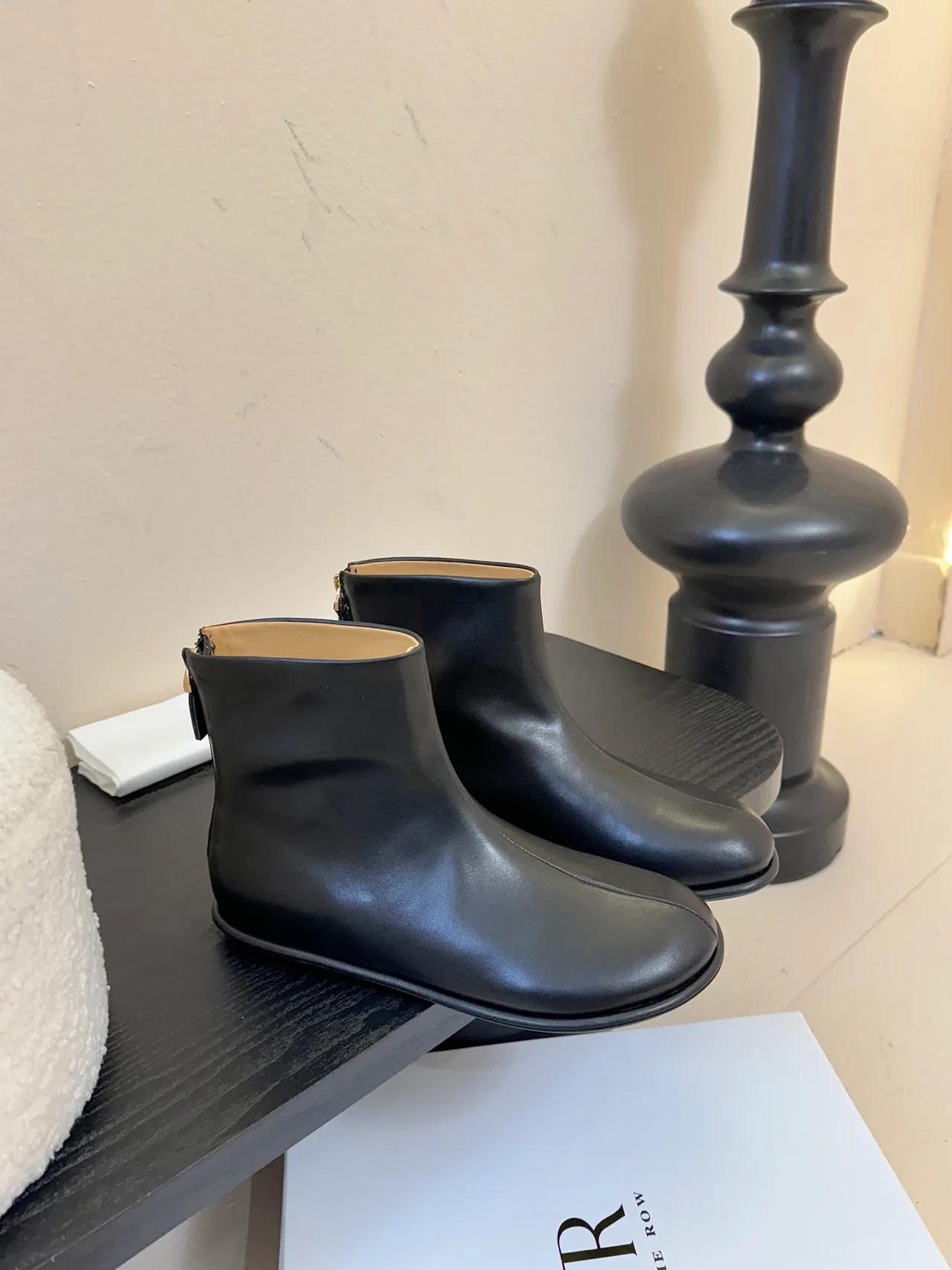 The Row Cowhide Glossy Round-Toe Ankle Boots in Black · view 2